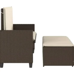 Tuinbanken-vidaXL - Tuinbank met kussens en voetenbank - Bruin - Poly rattan - 122x55x97 cm