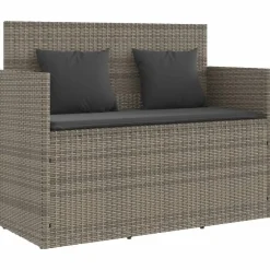 Loungebanken-vidaXL - Tuinbank met kussens - Grijs - Poly rattan - 120x50x90.5 cm