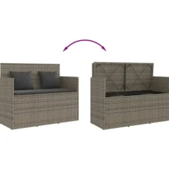 Loungebanken-vidaXL - Tuinbank met kussens - Grijs - Poly rattan - 120x50x90.5 cm