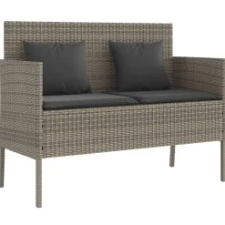 Loungebanken-vidaXL - Tuinbank met kussens - Grijs - Poly rattan - 113x61x87 cm