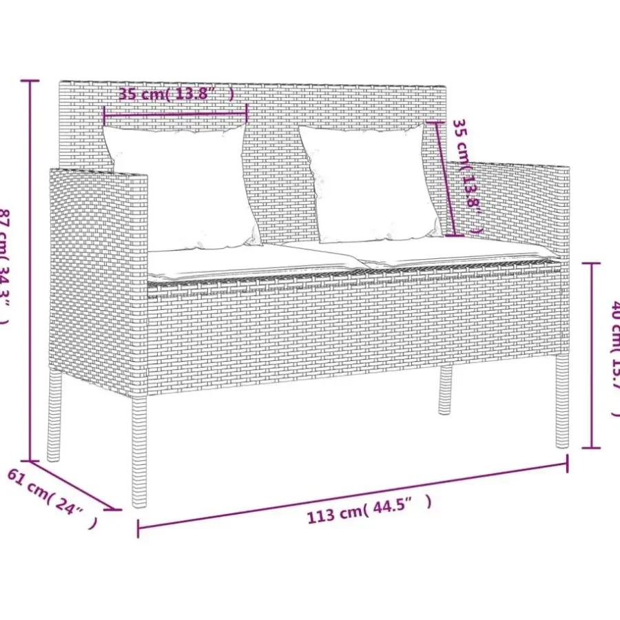 Loungebanken-vidaXL - Tuinbank met kussens - Grijs - Poly rattan - 113x61x87 cm