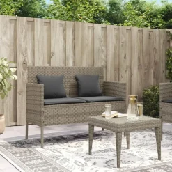 Loungebanken-vidaXL - Tuinbank met kussens - Grijs - Poly rattan - 113x61x87 cm