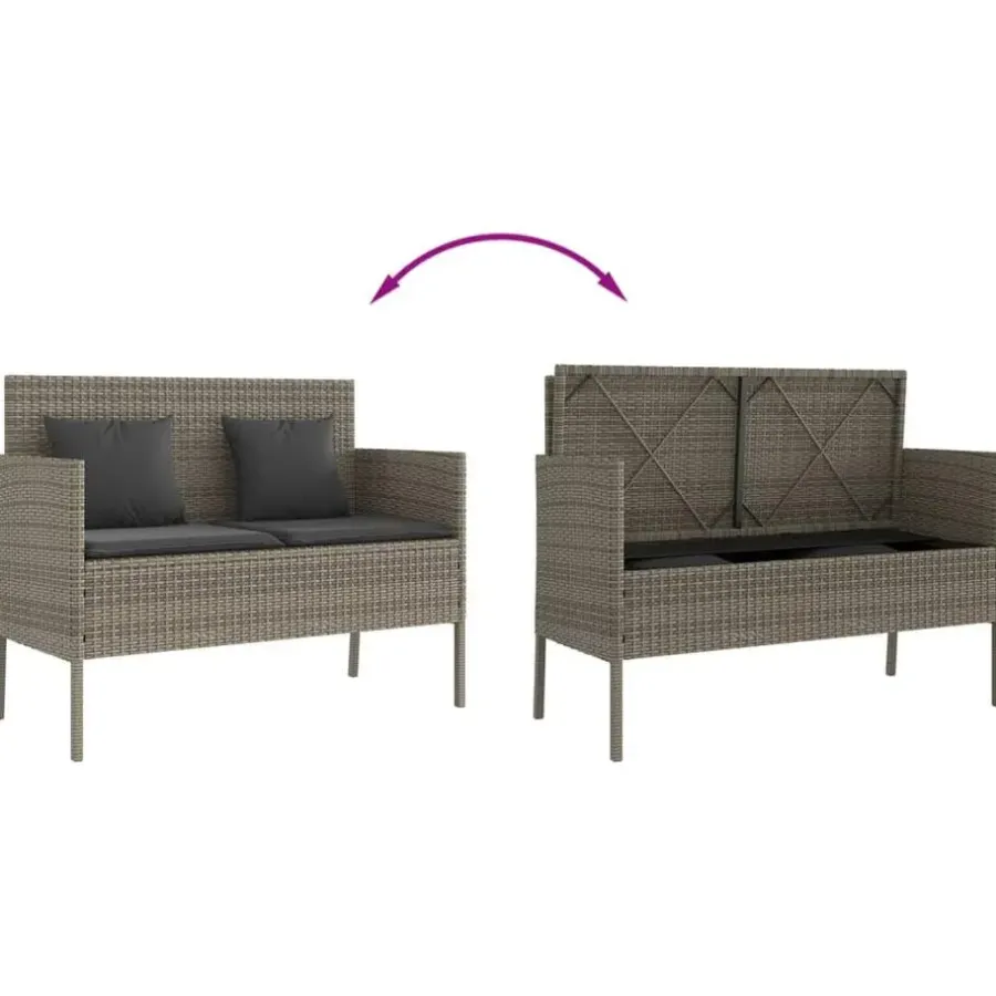 Loungebanken-vidaXL - Tuinbank met kussens - Grijs - Poly rattan - 113x61x87 cm
