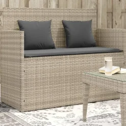 Loungebanken-vidaXL - Tuinbank met kussens - Lichgrijs - Poly rattan - 120x50x90.5 cm