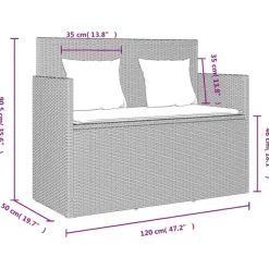Loungebanken-vidaXL - Tuinbank met kussens - Lichgrijs - Poly rattan - 120x50x90.5 cm