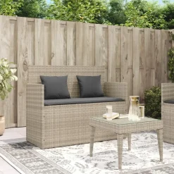 Loungebanken-vidaXL - Tuinbank met kussens - Lichgrijs - Poly rattan - 120x50x90.5 cm