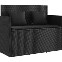 Loungebanken-vidaXL - Tuinbank met kussens - Zwart - Poly rattan - 120x50x90.5 cm