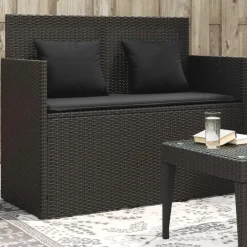 Loungebanken-vidaXL - Tuinbank met kussens - Zwart - Poly rattan - 120x50x90.5 cm