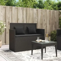 Loungebanken-vidaXL - Tuinbank met kussens - Zwart - Poly rattan - 120x50x90.5 cm