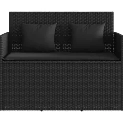 Loungebanken-vidaXL - Tuinbank met kussens - Zwart - Poly rattan - 120x50x90.5 cm