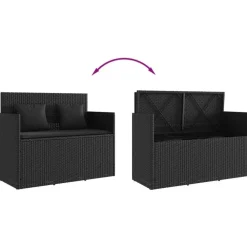 Loungebanken-vidaXL - Tuinbank met kussens - Zwart - Poly rattan - 120x50x90.5 cm