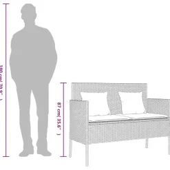 vidaXL - Tuinbank met kussens - Zwart - Poly rattan - 113x61x87 cm