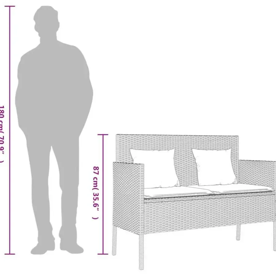 vidaXL - Tuinbank met kussens - Zwart - Poly rattan - 113x61x87 cm