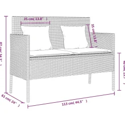 vidaXL - Tuinbank met kussens - Zwart - Poly rattan - 113x61x87 cm