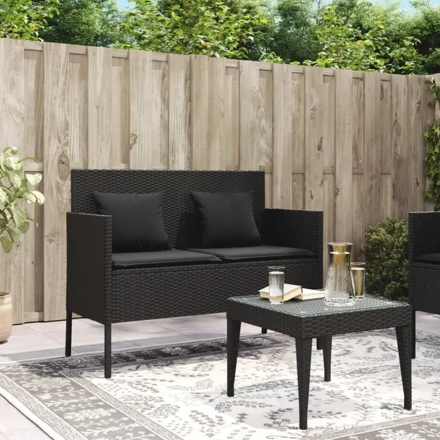 vidaXL - Tuinbank met kussens - Zwart - Poly rattan - 113x61x87 cm