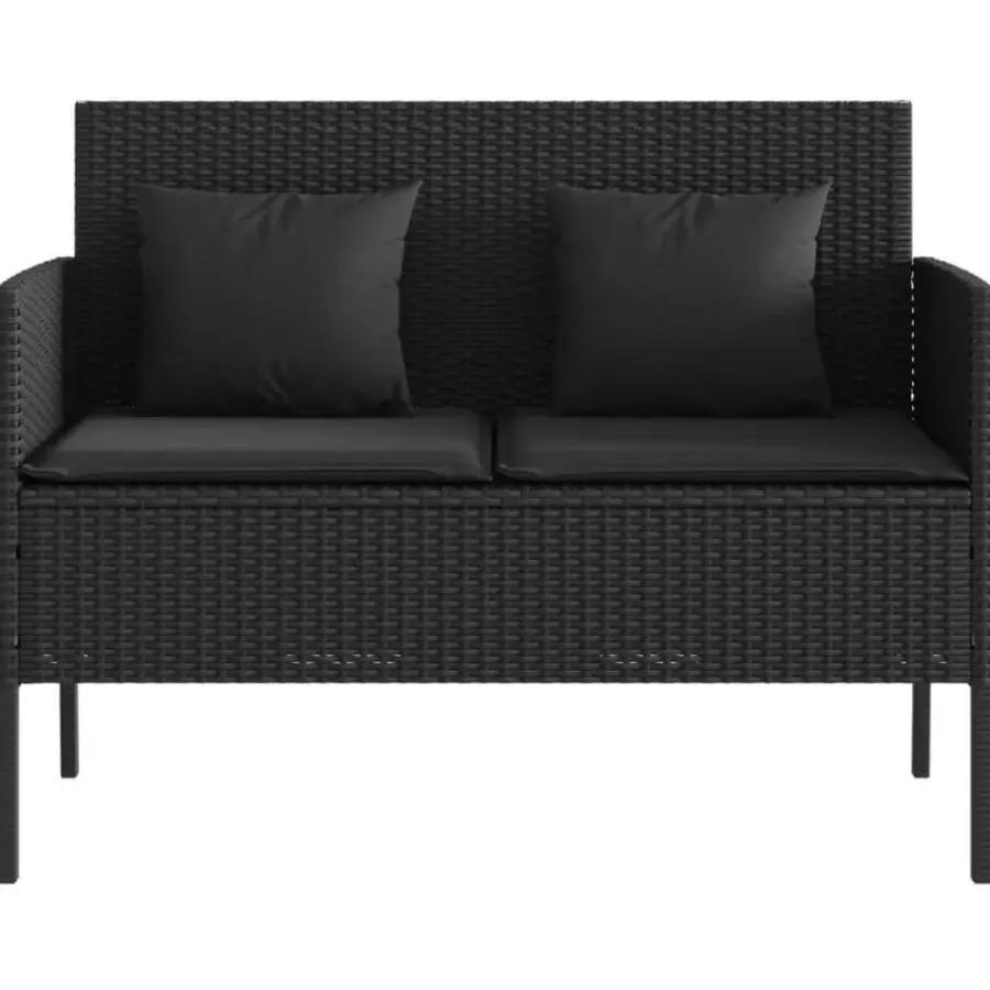 vidaXL - Tuinbank met kussens - Zwart - Poly rattan - 113x61x87 cm