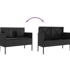 vidaXL - Tuinbank met kussens - Zwart - Poly rattan - 113x61x87 cm