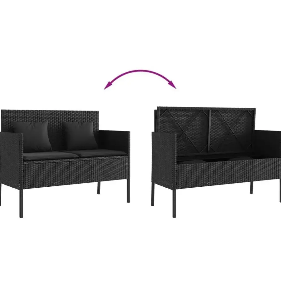vidaXL - Tuinbank met kussens - Zwart - Poly rattan - 113x61x87 cm