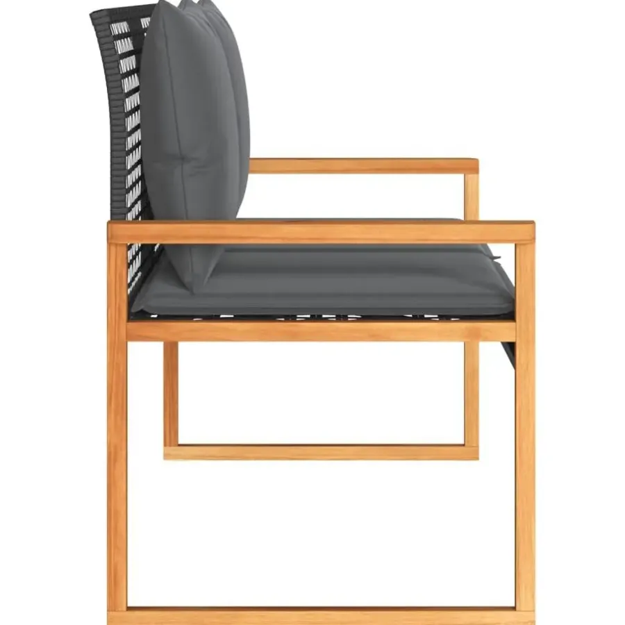 Loungebanken-vidaXL - Tuinbank met kussens - Zwart - Poly rattan en acaciahout - 119x61x79 cm