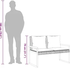 Loungebanken-vidaXL - Tuinbank met kussens - Zwart - Poly rattan en acaciahout - 119x61x79 cm