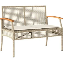 Loungebanken-vidaXL - Tuinbank met kussen - Beige - Poly rattan en acaciahout - 108x57x85 cm