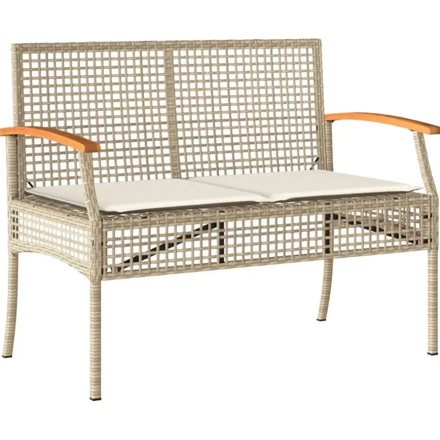 Loungebanken-vidaXL - Tuinbank met kussen - Beige - Poly rattan en acaciahout - 108x57x85 cm
