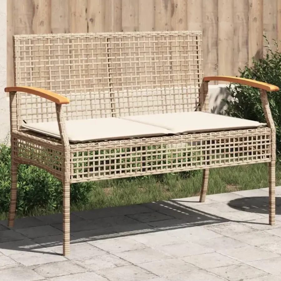 Loungebanken-vidaXL - Tuinbank met kussen - Beige - Poly rattan en acaciahout - 108x57x85 cm
