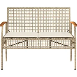 Loungebanken-vidaXL - Tuinbank met kussen - Beige - Poly rattan en acaciahout - 108x57x85 cm