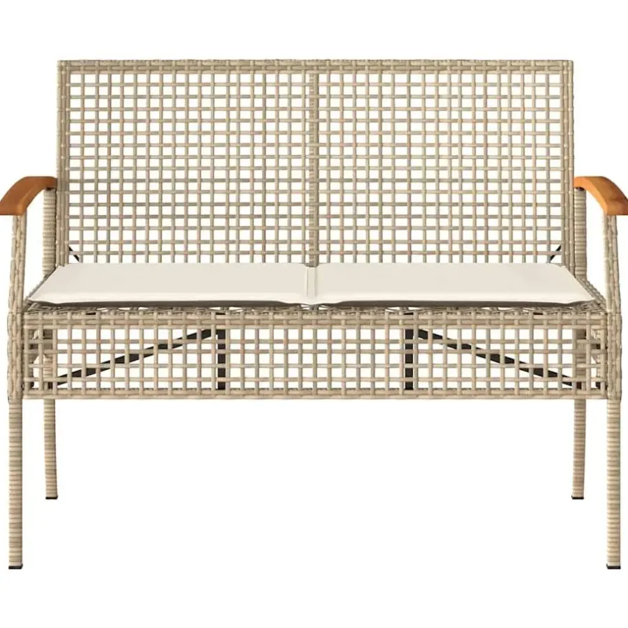 Loungebanken-vidaXL - Tuinbank met kussen - Beige - Poly rattan en acaciahout - 108x57x85 cm
