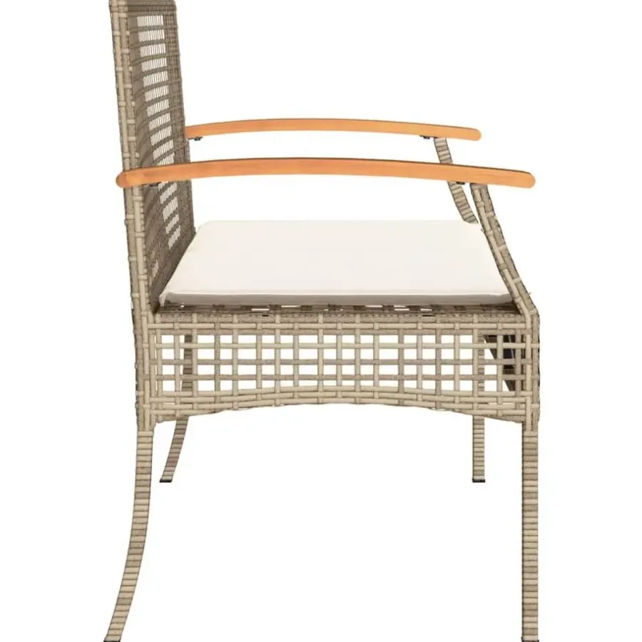 Loungebanken-vidaXL - Tuinbank met kussen - Beige - Poly rattan en acaciahout - 108x57x85 cm