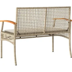 Loungebanken-vidaXL - Tuinbank met kussen - Beige - Poly rattan en acaciahout - 108x57x85 cm