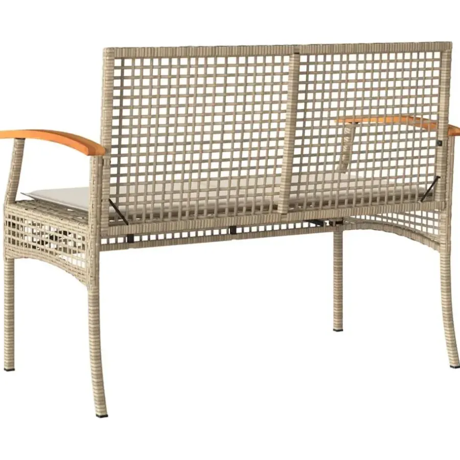 Loungebanken-vidaXL - Tuinbank met kussen - Beige - Poly rattan en acaciahout - 108x57x85 cm