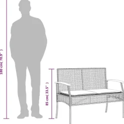 Loungebanken-vidaXL - Tuinbank met kussen - Beige - Poly rattan en acaciahout - 108x57x85 cm