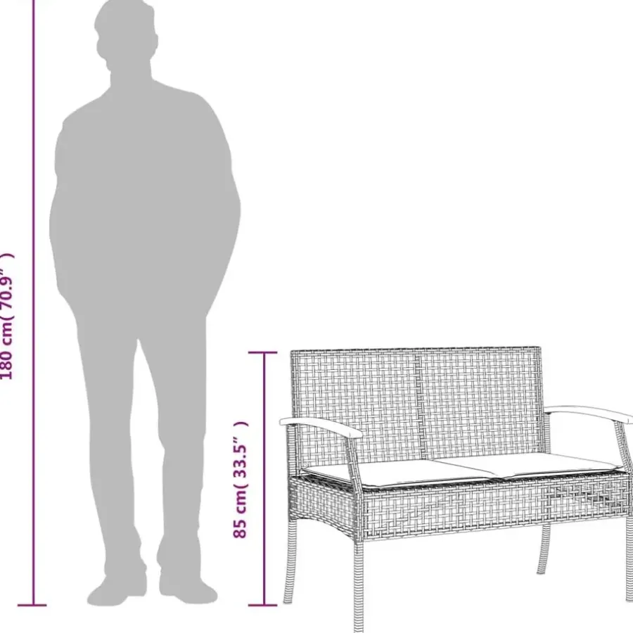 Loungebanken-vidaXL - Tuinbank met kussen - Beige - Poly rattan en acaciahout - 108x57x85 cm