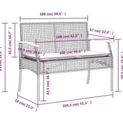 Loungebanken-vidaXL - Tuinbank met kussen - Beige - Poly rattan en acaciahout - 108x57x85 cm