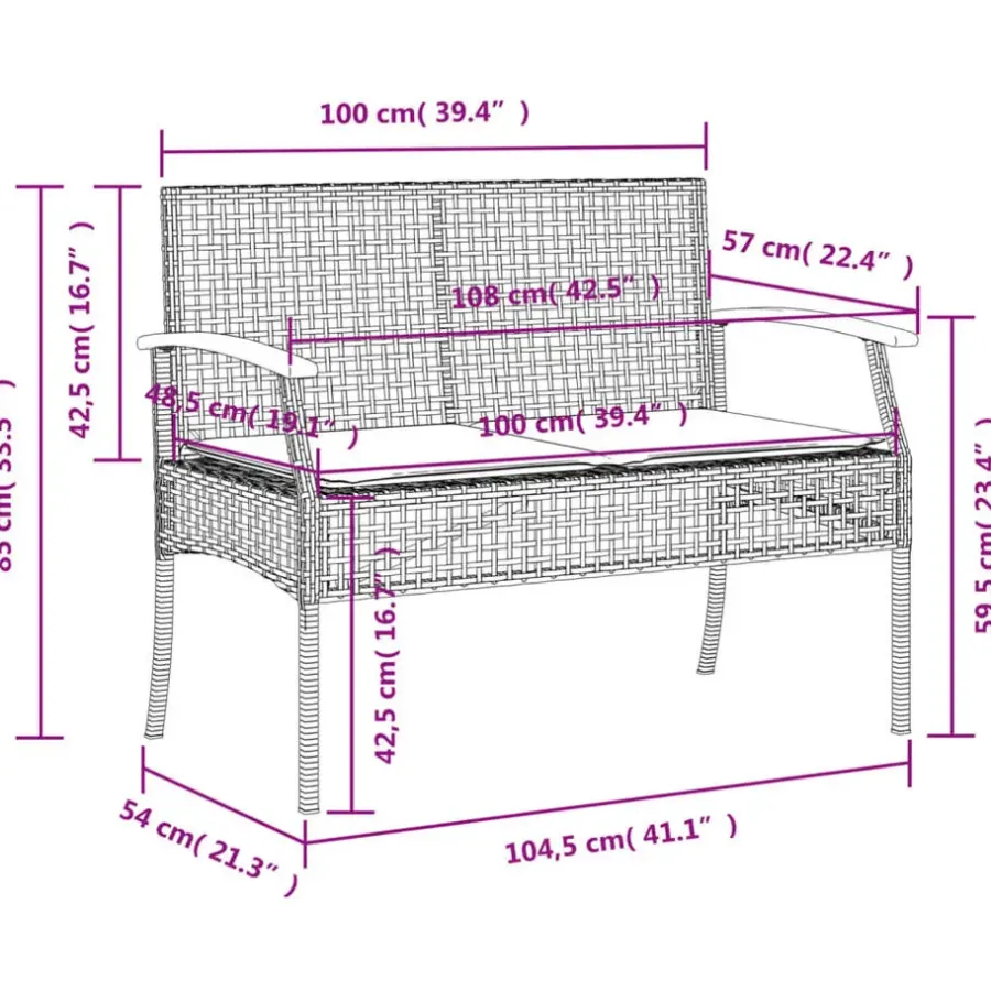 Loungebanken-vidaXL - Tuinbank met kussen - Beige - Poly rattan en acaciahout - 108x57x85 cm