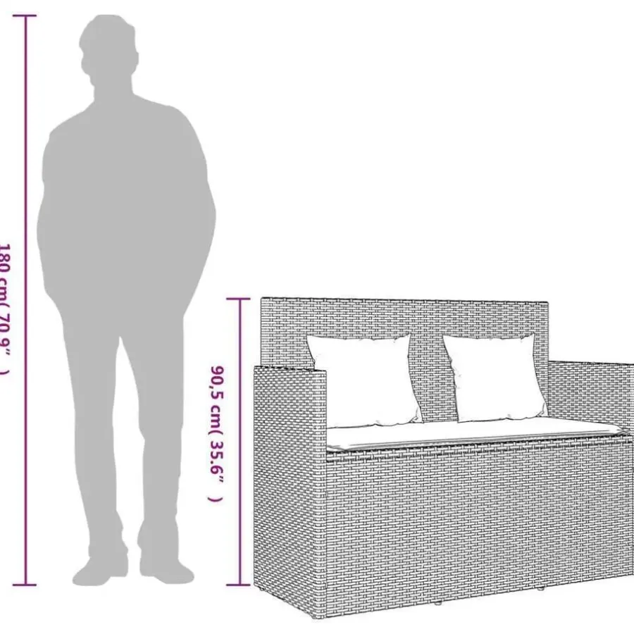 vidaXL - Tuinbank met kussens - Bruin - Poly rattan - 120x50x90.5 cm