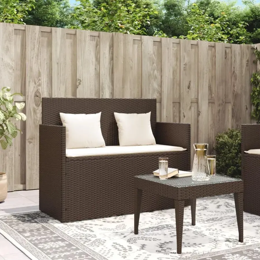 vidaXL - Tuinbank met kussens - Bruin - Poly rattan - 120x50x90.5 cm