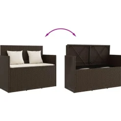 vidaXL - Tuinbank met kussens - Bruin - Poly rattan - 120x50x90.5 cm