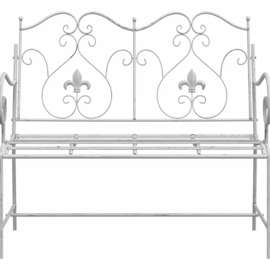 vidaXL - Tuinbank met sprankelend ontwerp - Wit - Staal - 104x54x93 cm