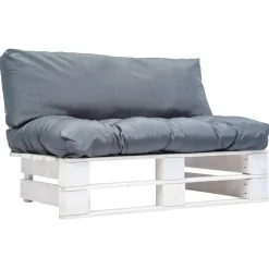 Loungebanken-vidaXL - Tuinbank pallet - Grijs - Geïmpregneerd grenenhout - Met kussens