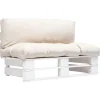 Loungebanken-vidaXL - Tuinbank pallet - Beige - Hout - Met zandkleurige kussens