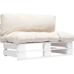 Loungebanken-vidaXL - Tuinbank pallet - Beige - Hout - Met zandkleurige kussens