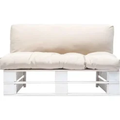 Loungebanken-vidaXL - Tuinbank pallet - Beige - Hout - Met zandkleurige kussens