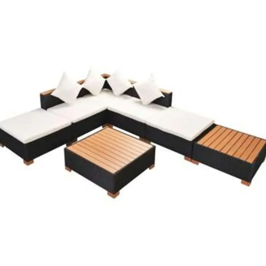 Loungesets-vidaXL - Tuinbank Set - Zwart - Poly rattan