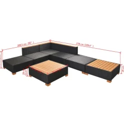 Loungesets-vidaXL - Tuinbank Set - Zwart - Poly rattan