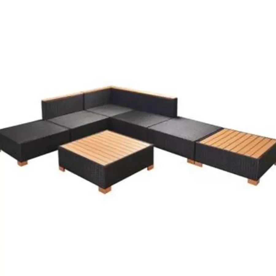 Loungesets-vidaXL - Tuinbank Set - Zwart - Poly rattan