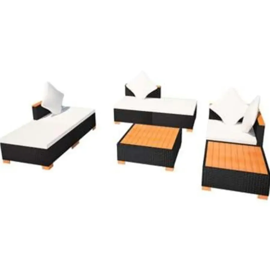 Loungesets-vidaXL - Tuinbank Set - Zwart - Poly rattan