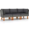 Loungebanken-vidaXL - Tuinbank 3-sits - Grijs - Rattan - Met kussens