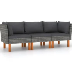 Loungebanken-vidaXL - Tuinbank 3-sits - Grijs - Rattan - Met kussens